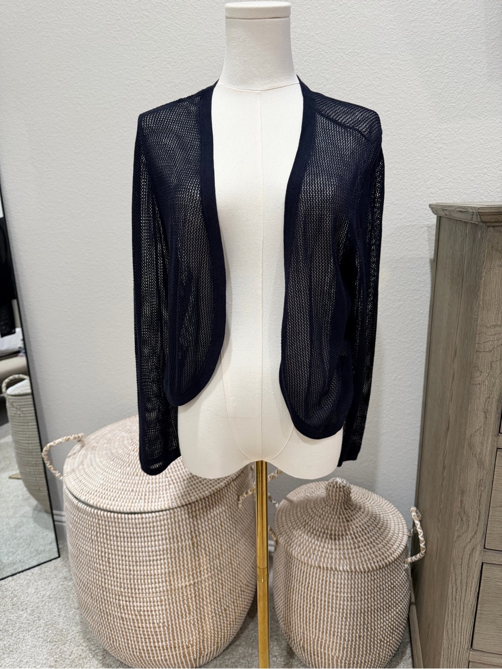 Talbots Navy Blue Sheer Mesh Open-Front Shrug Lightweight Cardigan